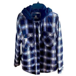Volcom Men's Black and White Plaid flannel Jacket. Size small never worn